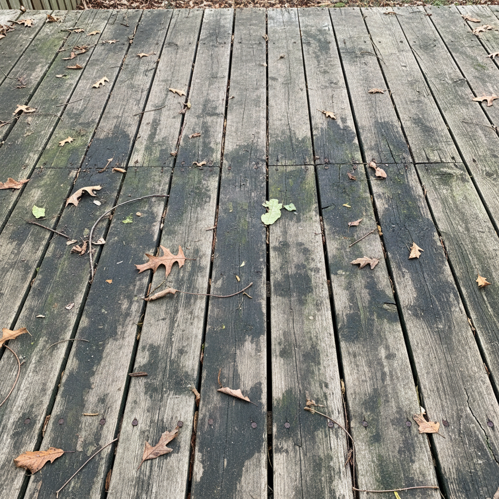 Weathered deck before restoration