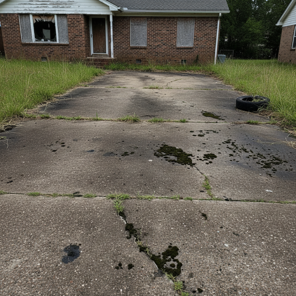 Dirty driveway before pressure washing
